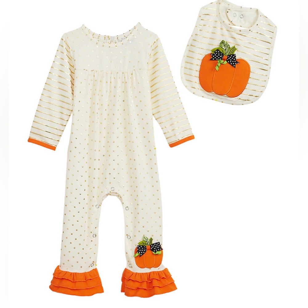 Rare Editions Baby Girls Dot Pumpkin Jumpsuit